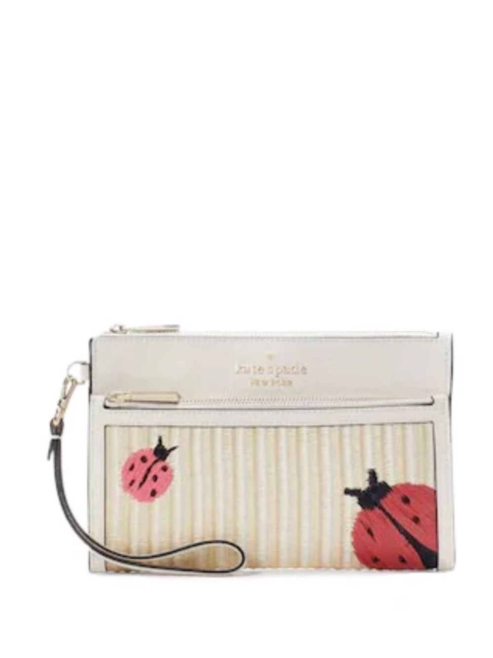 kate spade Cream Wristlet with Red Ladybug Accents
